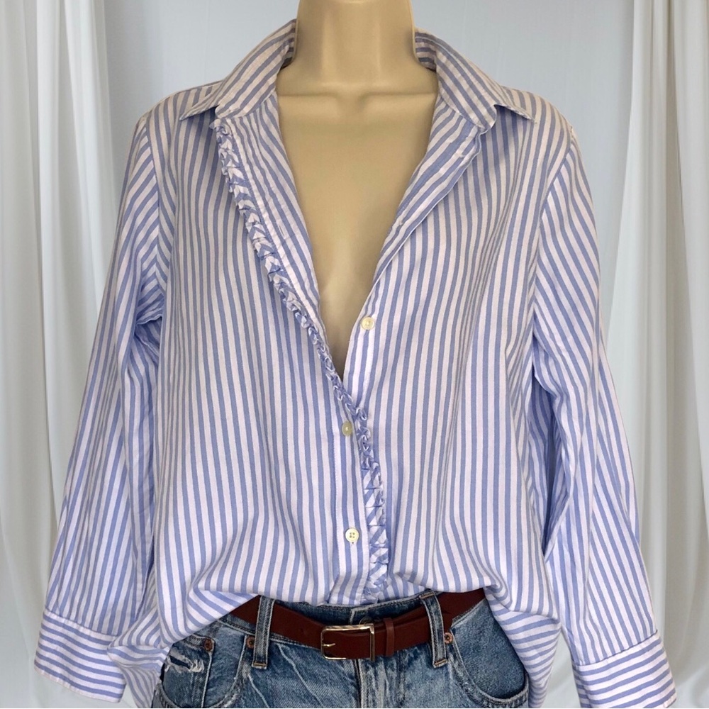 Banana Republic Blue and White Striped Button-Down Shirt